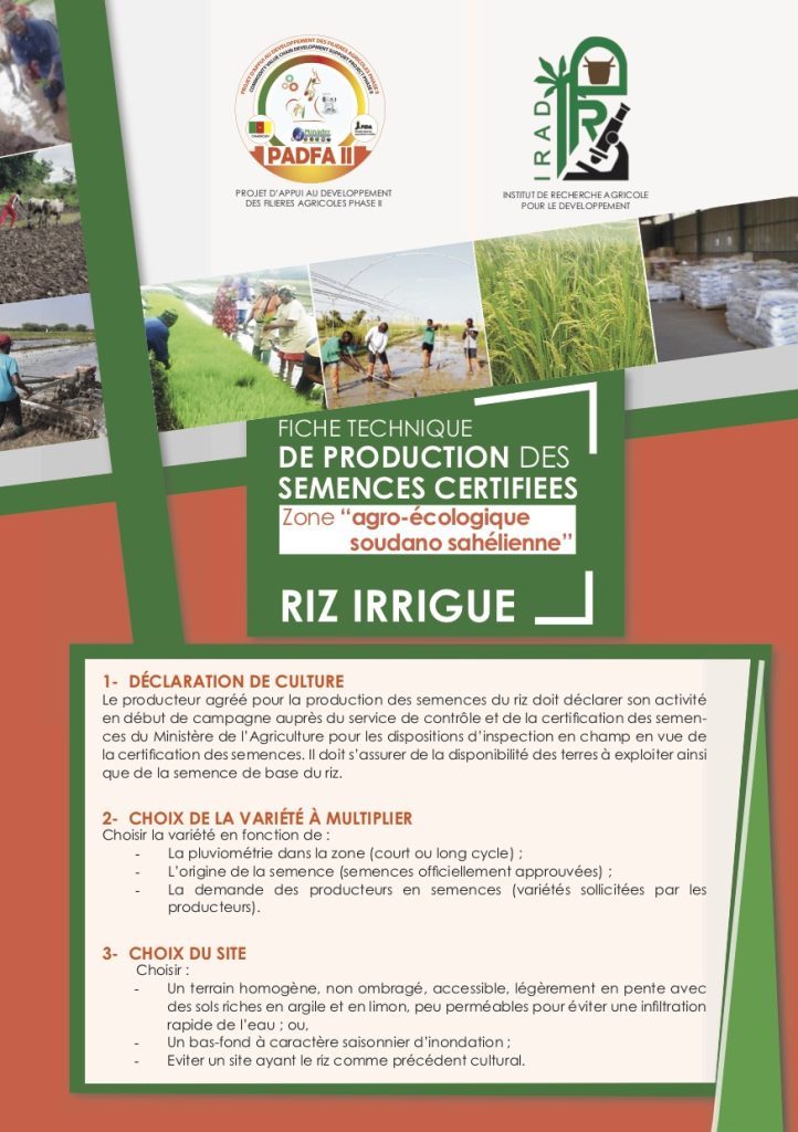 Couverture d’ouvrage : Fiche technique de production des semences certifiées